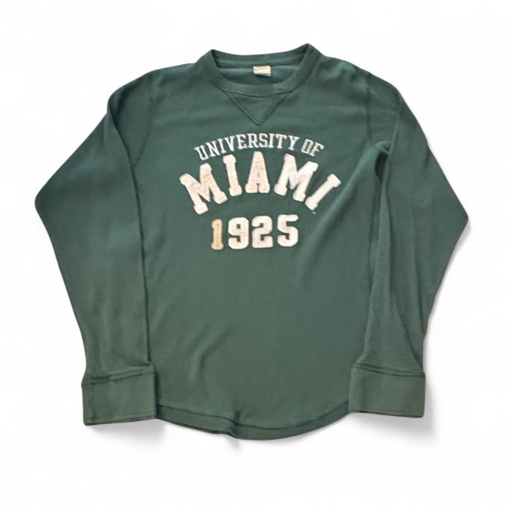 League University of Miami 1925 Green Waffle Knit Long Sleeve Shirt Mens Medium